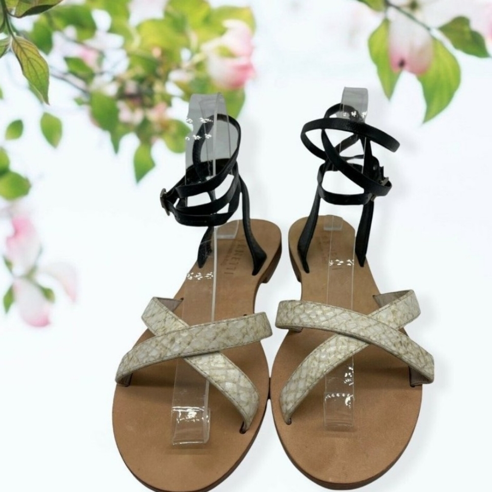 Cornetti Black & Cream Leather Sandles with Criss Cross Design